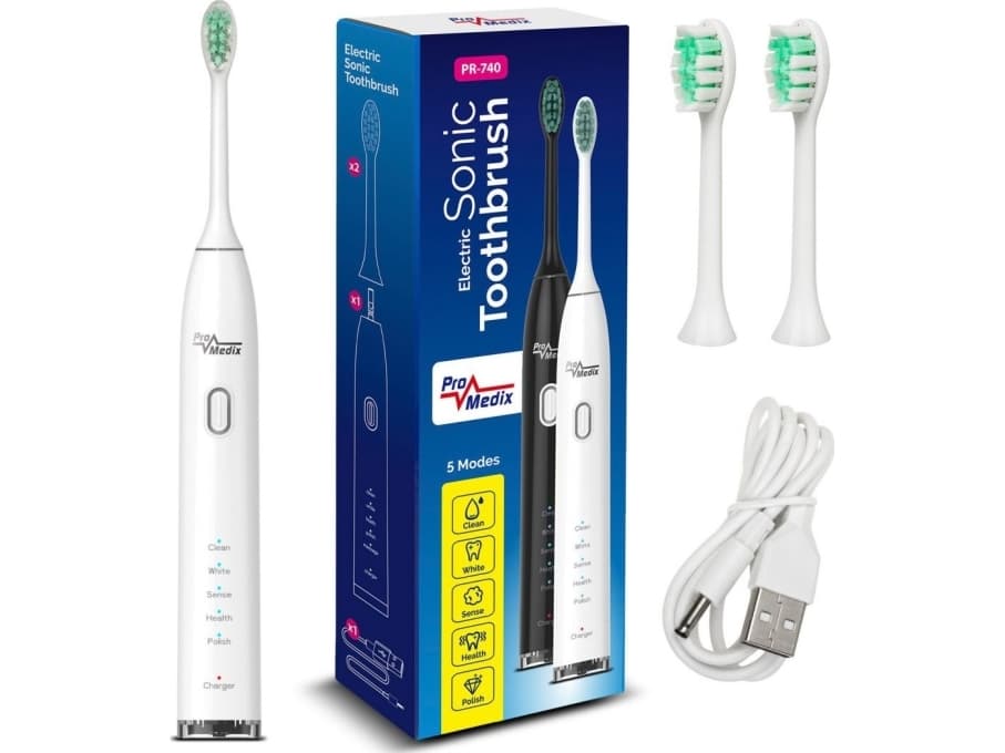 ProMedix Sonic toothbrush Promedix PR-740 W white, 5 modes, timer, battery level indicator 2 heads included