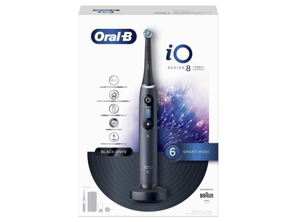 Oral-B sähköhammasharja iO Series 8 ladattava, aikuisille, mukana tulevien harjanpäiden määrä 1, hampaiden harjaustilojen määrä 6, musta Onyx