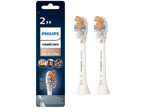 Philips Sonicare A3 Premium All-inOne HX9092 - Extra tandborsthuvud - till tandborste - vit (paket om 2) - för Sonicare DiamondClean HX9391; Sonicare