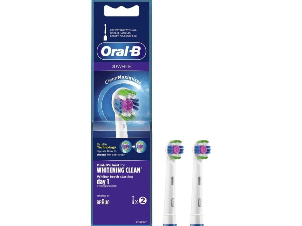 Oral-B Replacement Head with CleanMaximiser Technology EB18 RB-2 3D White Heads, For adults, Number of brush heads included 2, White