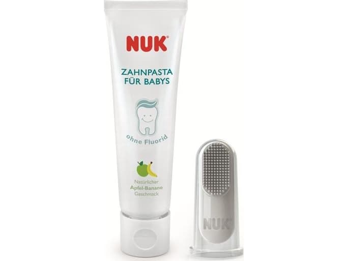 Toothbrush NUK Toothpaste and thimble for babies NUK, 3+ months.