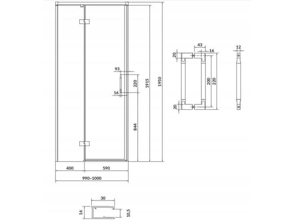 Cersanit S932-129 DUSJHUS HENGSLET DØR LARGA SORT 100X195 VENSTRE TRANS GLASS // KNC.DRZ-LARGA-100X195-TR-L-CZ