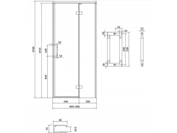 Cersanit S932-124 DUSJHUS HENGSLET DØR LARGA SORT 90X195 HØYRE TRANS // KNC.DRZ-LARGA-90X195-TR-P-CZ