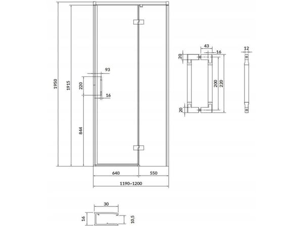 Cersanit S932-126 DUSJHUS HENGSLET DØR LARGA SORT 120X195 PR TRANS GLASS // KNC.DRZ-LARGA-120X195-TR-P-CZ