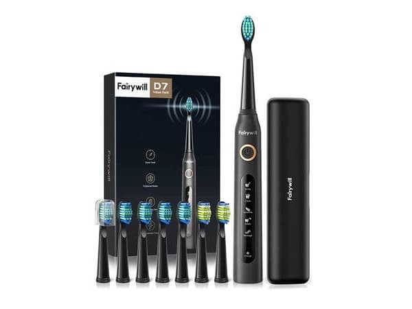 FairyWill FW-507 Plus sonic toothbrush with tip set and case (Black)