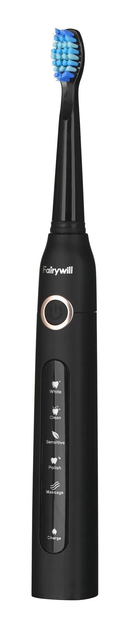 FairyWill FW-507 Plus sonic toothbrush with tip set and case (Black)