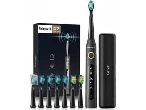 FairyWill FW-507 Plus sonic toothbrush with tip set and case (Black)