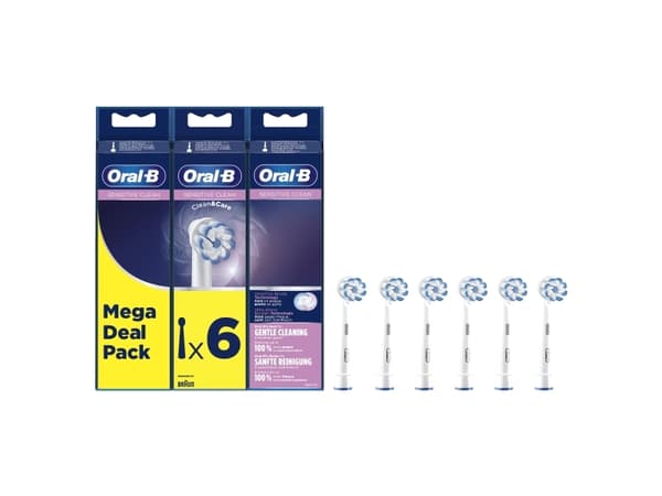 Oral-B Sensitive Clean Clean&Care - Utskiftningsbørstehode - for tannbørste - hvit (en pakke 6) - for iO Series 7; 8; 9; Pro 680; Pro 1; 2; 3; Smart