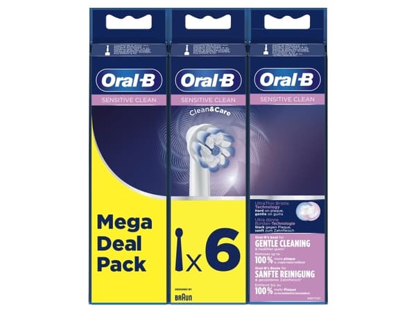 Oral-B Sensitive Clean Clean&Care - Utskiftningsbørstehode - for tannbørste - hvit (en pakke 6) - for iO Series 7; 8; 9; Pro 680; Pro 1; 2; 3; Smart