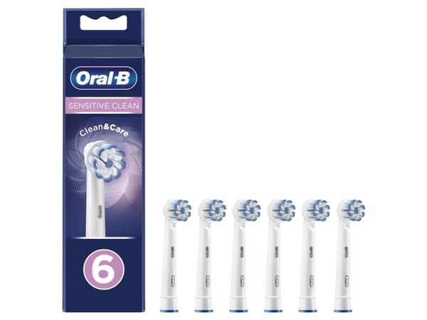 Oral-B Sensitive Clean Clean&Care - Utskiftningsbørstehode - for tannbørste - hvit (en pakke 6) - for iO Series 7; 8; 9; Pro 680; Pro 1; 2; 3; Smart