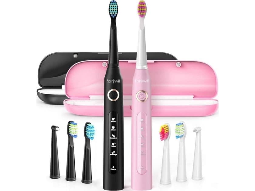 FairyWill Sonic toothbrushes with a set of tips and a case FairyWill FW-507 (Black and Pink)