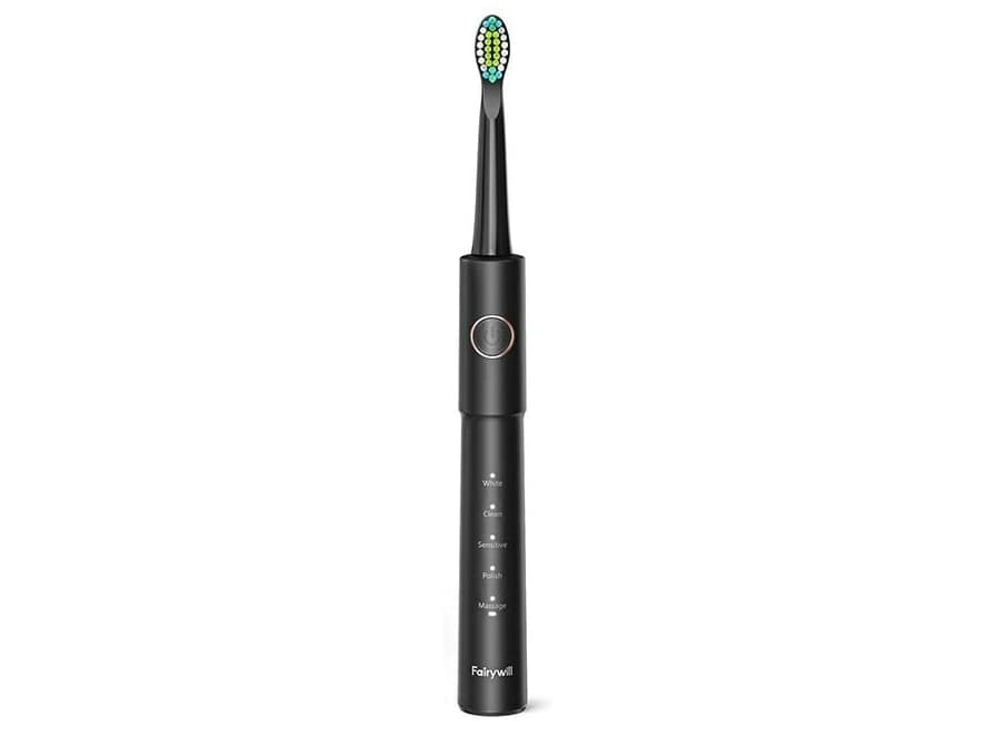FairyWill Sonic toothbrush with a set of FairyWill FW-E11 tips (Black)
