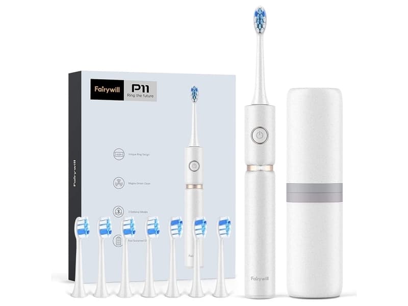 Fairywill P11, Vuxen, Ultraljudstandborste, 62000 rörelser per minut, Vit, 2 min, 30 sec, Batteri