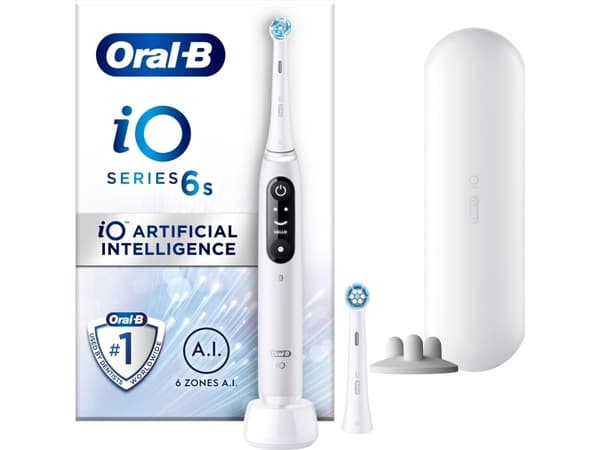 Oral-B iO 6, Voksen, Vibrerende tannbørste, Daglig stell, Grundig rens, Gum omsorg, Sensitiv / Myk, Whitening, Hvit, 2 min, Hvit