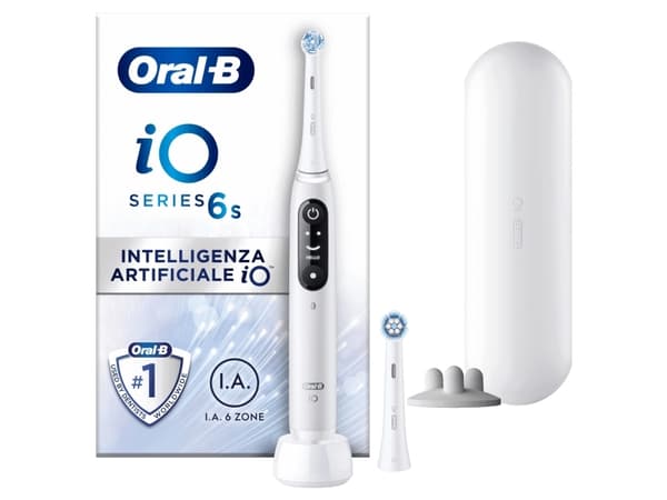 Oral-B iO 6, Voksen, Vibrerende tannbørste, Daglig stell, Grundig rens, Gum omsorg, Sensitiv / Myk, Whitening, Hvit, 2 min, Hvit