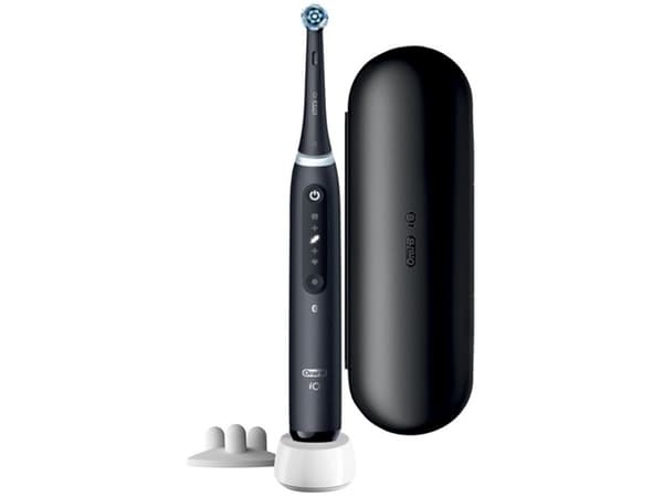 Oral-B iO 5, Voksen, Roterende Tannbørste, Daglig stell, Grundig rens, Sensitiv / Myk, Super sensitive, Whitening, Sort, 4 x 30 sec, Sort