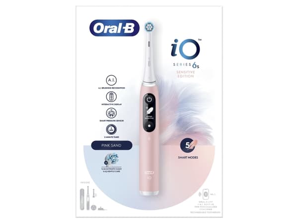 Oral-B iO 6S, Vuxen, Vibrerande tandborste, Daglig vård, Djuprengöring, Gum omsorg, Känslig, Tandblekning, Rosa, Vit, 2 min, Rosa, Vit
