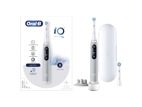 Oral-B iO 6S, Voksen, Vibrerende tannbørste, Daglig stell, Grundig rens, Gum omsorg, Sensitiv / Myk, Whitening, Grå, Hvit, 2 min, Grå, Hvit