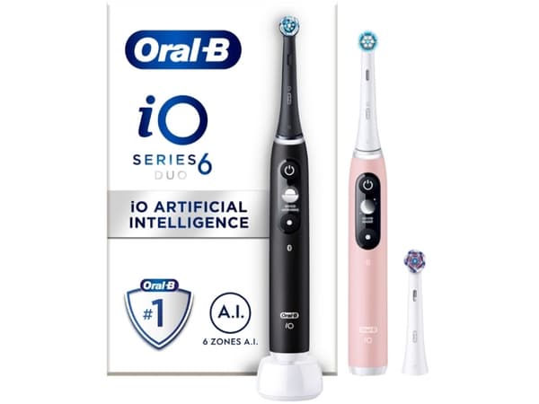 Oral-B iO Series 6 elektrisk tannbørste, dobbel pakke, svart/rosa