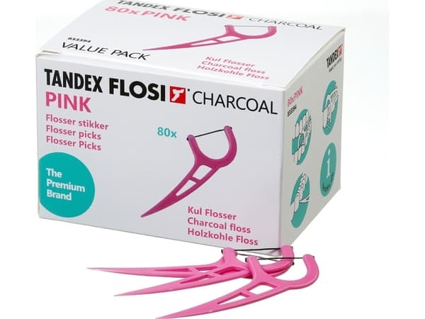 Tandex Floser med karbontråd Rosa (80 stk.)