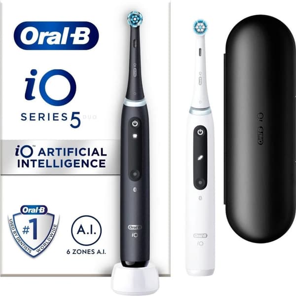 Oral-B iO Series 5 Duo elektriske tannbørster - svart og hvit