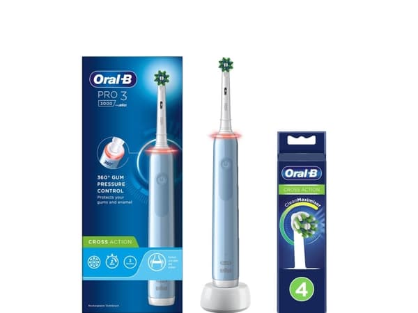 Braun Oral-B PRO 3 3000, jossa 2 CrossAction-harjaa, sininen