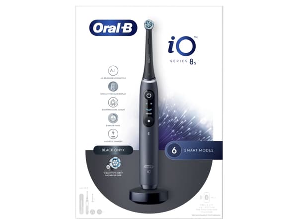 Oral-B iO 8S, Vuxen, Vibrerande tandborste, Daglig vård, Djuprengöring, Gum omsorg, Känslig, Super sensitive, Tandblekning, Svart, 2 min, Svart