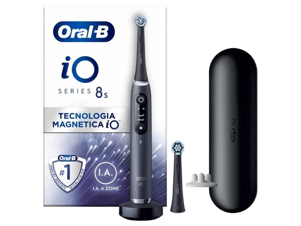 Oral-B iO 8S, Vuxen, Vibrerande tandborste, Daglig vård, Djuprengöring, Gum omsorg, Känslig, Super sensitive, Tandblekning, Svart, 2 min, Svart