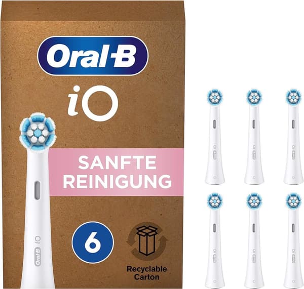 Oral-B iO Series Gentle Care Tannbørstehoveder - Hvit - 6-pakning