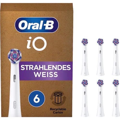 Oral-B iO Series Radiant White Tannbørstehoveder - Hvit - 6-pakning