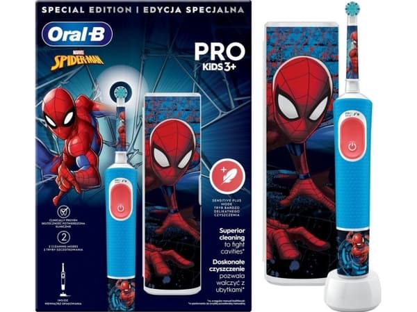 Oral-B | Vitality PRO Kids Spiderman | Electric Toothbrush with Travel Case | Rechargeable | For children | Blue | Number of brush heads included 1 |
