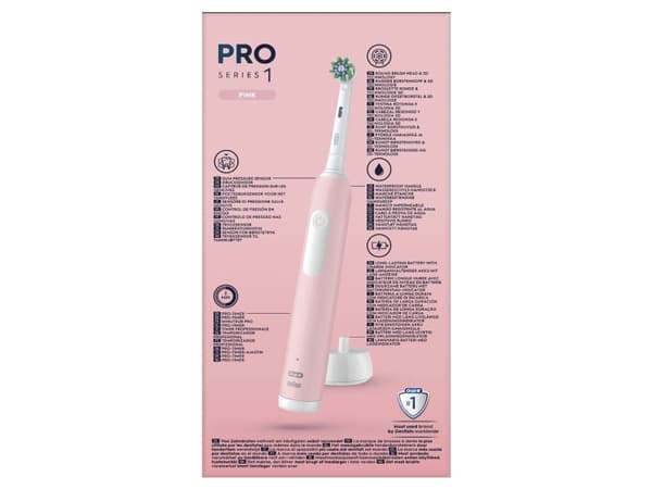Oral-B Pro Series 1, Vuxen, Roterande och oscillerande tandborste, Daglig vård, Känslig, Tandblekning, 20000 rörelser per minut, Rosa, 8800 rörelser