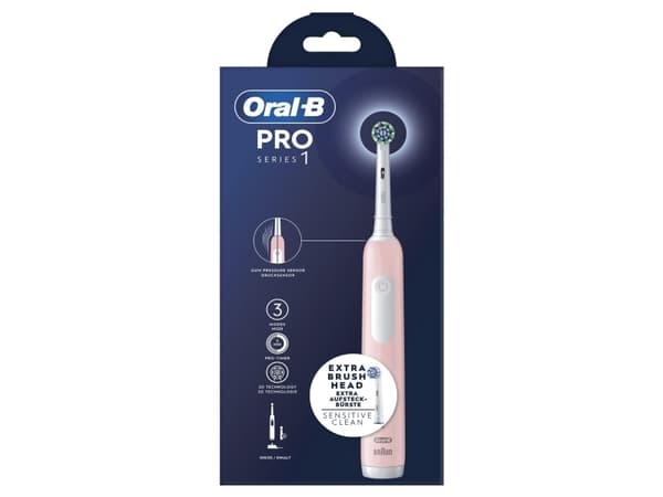Oral-B Pro Series 1, Vuxen, Roterande och oscillerande tandborste, Daglig vård, Känslig, Tandblekning, 20000 rörelser per minut, Rosa, 8800 rörelser