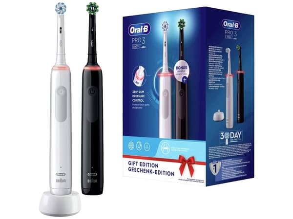 Braun Oral-B Pro 3 3900 Gift Edition, Electric Toothbrush (white/black, incl. 2nd handpiece)