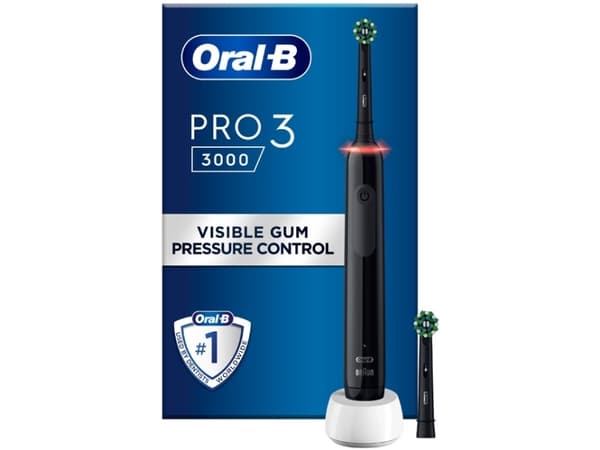 Oral-B Pro 3 Pro3 3000, Vuxen, Roterande och oscillerande tandborste, Daglig vård, Känslig, Tandblekning, Svart, 2 min, Svart