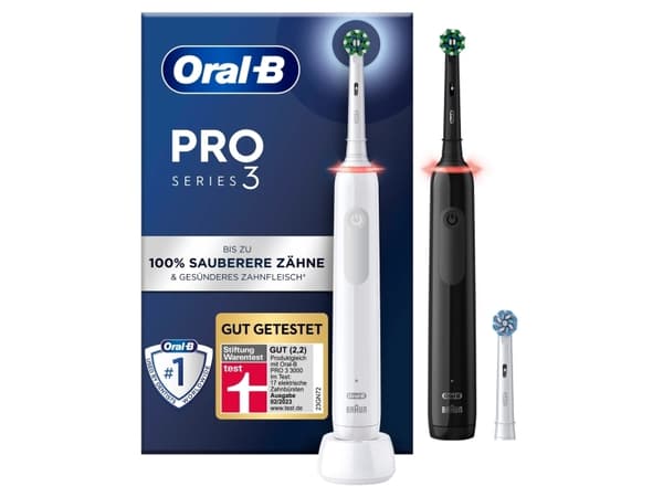 Oral-B Pro 3, Vuxen, Roterande tandborste, Djuprengöring, Svart, Vit, 2 min, 4 x 30 sec, Svart, Vit