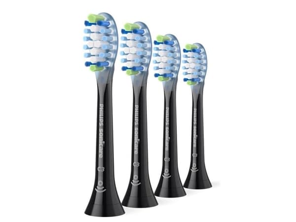 Philips Optimal White HX6064/88 4-pakning, børstehoder, 4 stykker, Sort, 3 måned(er), Medium, 62000 bevegelser per minutt, Philips