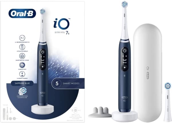 Oral-B iO 7S, Vuxen, Oscillerande tandborste, Daglig vård, Djuprengöring, Gum omsorg, Känslig, Tandblekning, Blå, Vit, 2 min, Blå