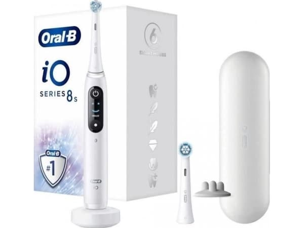 Oral-B iO 8S, Vuxen, Vibrerande tandborste, Daglig vård, Djuprengöring, Super sensitive, Gum omsorg, Känslig, Tandblekning, Vit, 2 min, Vit