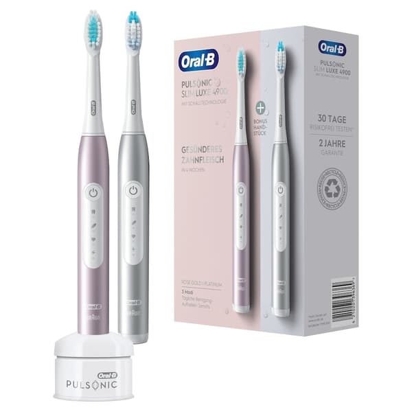 Oral B Pulsonic Slim 4900 Duo Electric Toothbrushes, Platinum & Rose Gold