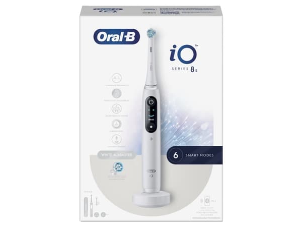 Oral-B iO 8S, Aikuinen, Värisevä hammasharja, Päivittäinen käyttö, Syväpuhdistus, Super sensitive, Ienhoito, Herkkä, Valkaisu, Valkoinen, 2 min, Valk