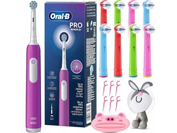 Oral-B Junior 8006540742891, Barn, Roterande tandborste, Daglig vård, Känslig, Tandblekning, Lila, 2 min, Mjuk