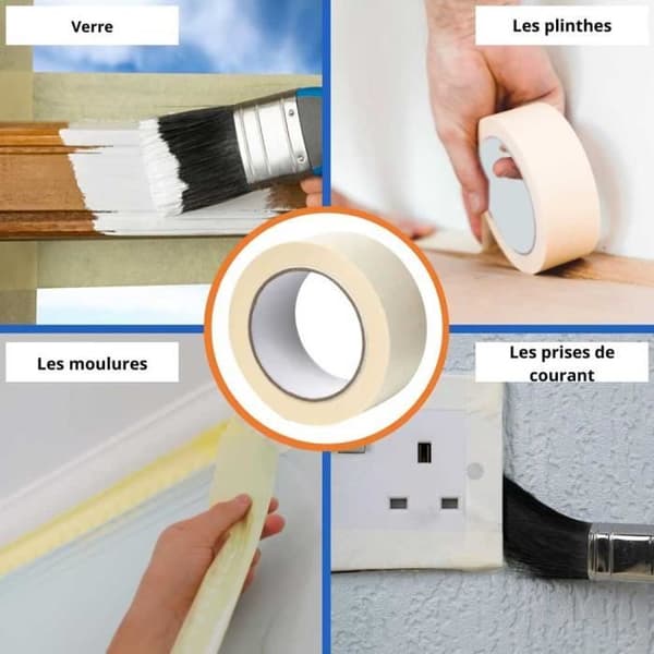 X4 HÄFTANDE CREPE PAPPER MASKERINGSTEJP - SKYDD AV YTOR UNDER MÅLNING INREDNINGSARBETE - 50MM X 50M - BEIGE