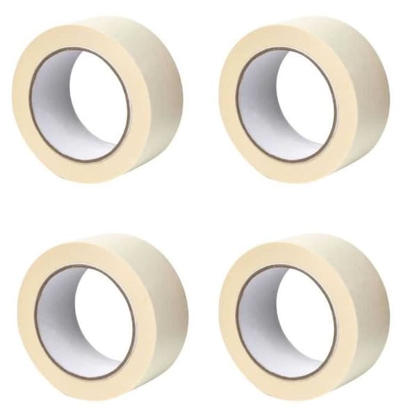 X4 HÄFTANDE CREPE PAPPER MASKERINGSTEJP - SKYDD AV YTOR UNDER MÅLNING INREDNINGSARBETE - 50MM X 50M - BEIGE