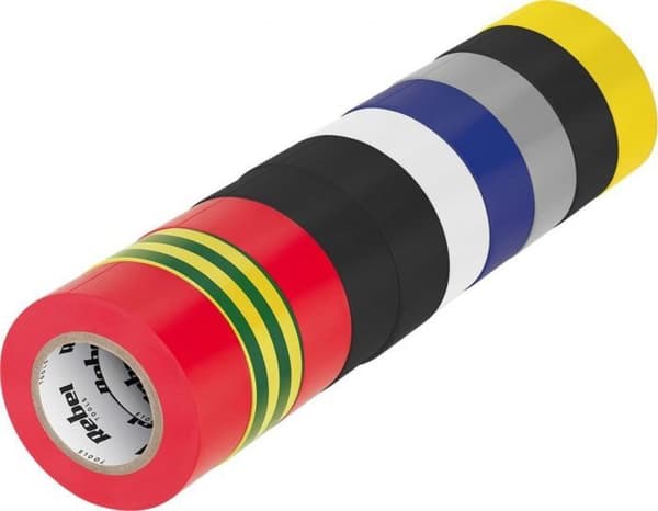 Rebel - NAR0443 - Set med isolerande tejprullar (10 st - 0,13 mm x 19 mm x 10 yd) blandade färger