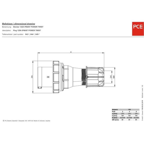PCE Power Twist 045-6 CEE kontakt 125 A 5-polig 400 V 1 st