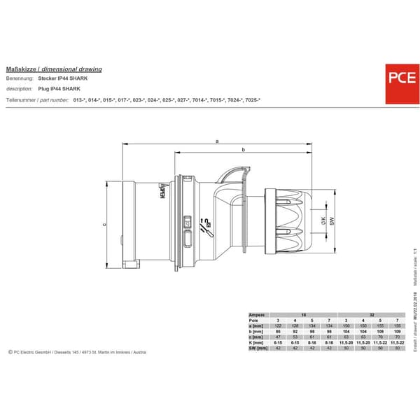 PCE venttechnik 025-6ttx CEE kontakt 32 A 5-polig 400 V 1 st