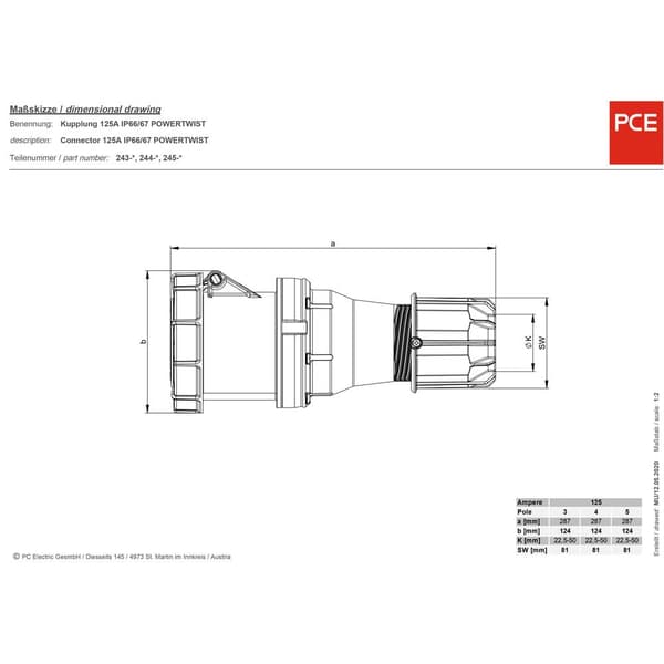 PCE Power Twist 245-6 CEE koppling 125 A 5-polig 400 V 1 st