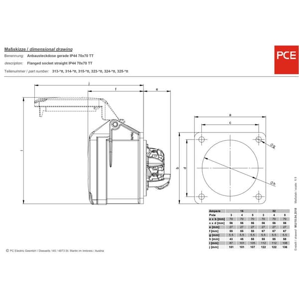 PCE venttechnik 313-6TTX CEE-apparatdosa 3-pol 16 A 3-polig 230 V 1 st