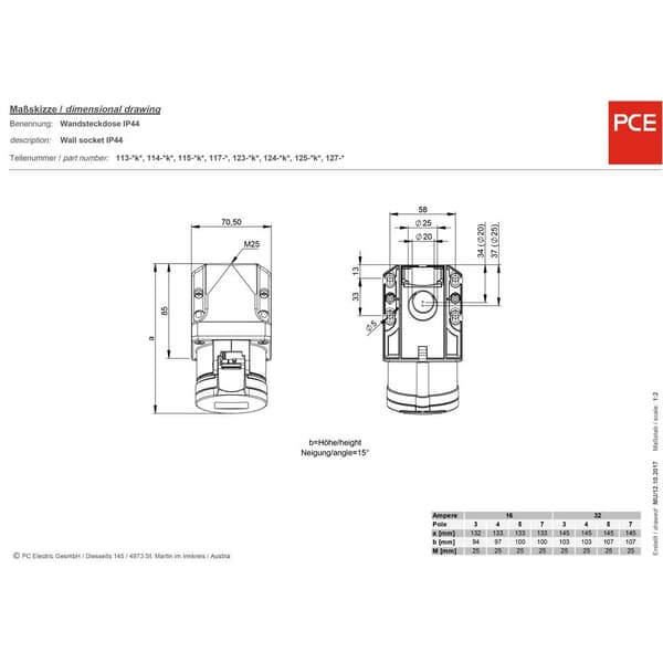 PCE 127-6v CEE väggkoppling 32 A 7-polig 400 V 1 st